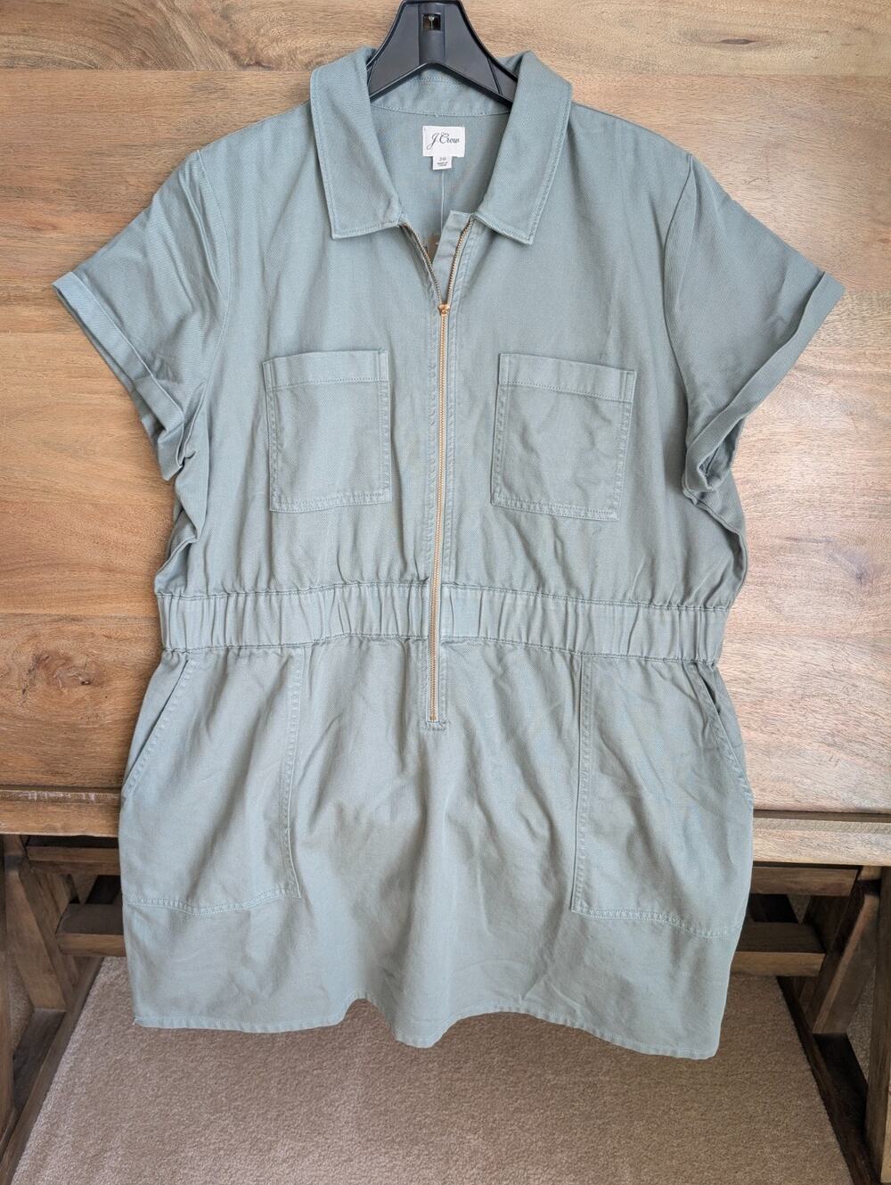 J.Crew BAQ38 Zip Front Chino Romper Womens 20 Green Cotton Lyocell NWT